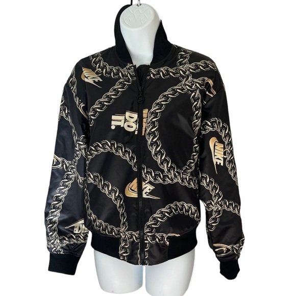 Nike Women’s satin black with gold chain bomber jacket size XS - Picture 8 of 14